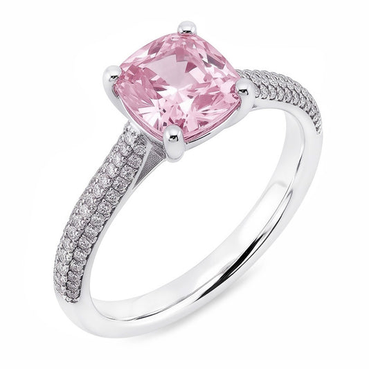 2.01 Ct Pink Sapphire Cushion Round Natural Earth Mined Diamonds Ring White Gold Gemstone
