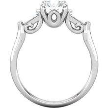 2.01 Ct Round And Baguette Real Diamond 3 Stone Engagement Ring White Gold