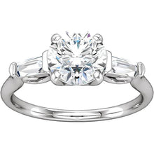 2.01 Ct Round And Baguette Real Diamond 3 Stone Engagement Ring White Gold