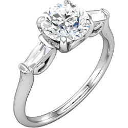 2.01 Ct Round And Baguette Real Diamond 3 Stone Engagement Ring White Gold