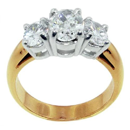 2.01 Ct Two Tone Three Stone Round Real Diamond Ring Anniversary