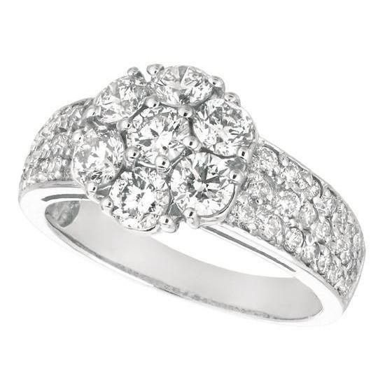 2.02 Carat Natural Round Diamond Flower Style White Gold Anniversary Ring