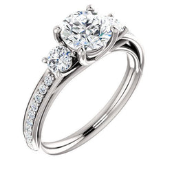 2.05 Carat Round Brilliant Real Natural Earth Mined Diamonds Three Stone Engagement Ring