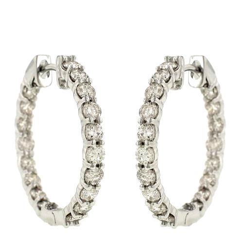 2.08 Ct Prong Set Round Real Natural Earth Mined Diamond Hoop Earring 14K White Gold