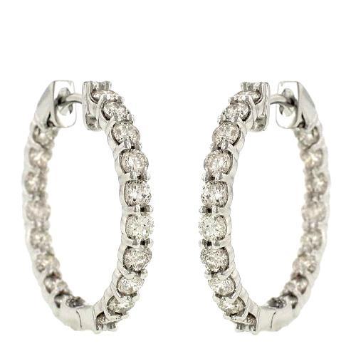 2.08 Ct Prong Set Round Real Diamond Hoop Earring 14K White Gold