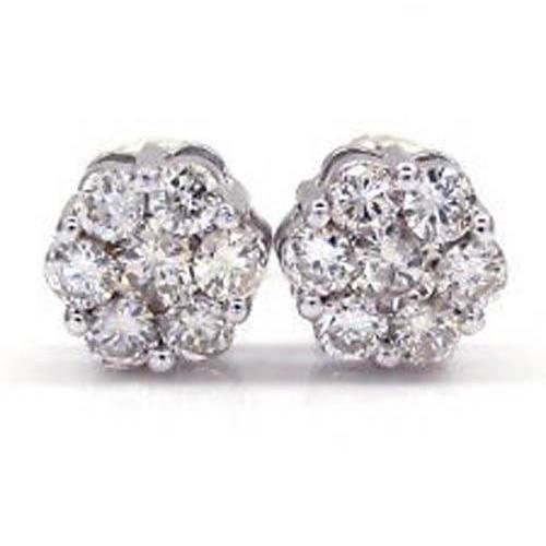 2.1 Ct Real Round Diamond Cluster Women Earring 14K White Gold