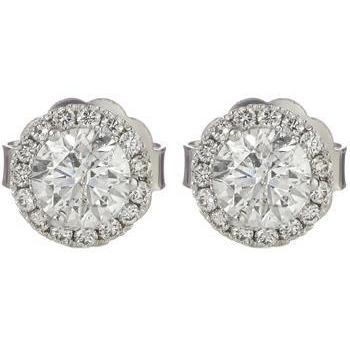 2.1 Ct Round Cut Halo Real  Diamond Stud Earring 14K White Gold