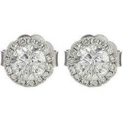 2.1 Ct Round Cut Halo Real  Diamond Stud Earring 14K White Gold