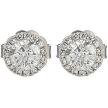 2.1 Ct Round Cut Halo Real  Diamond Stud Earring 14K White Gold