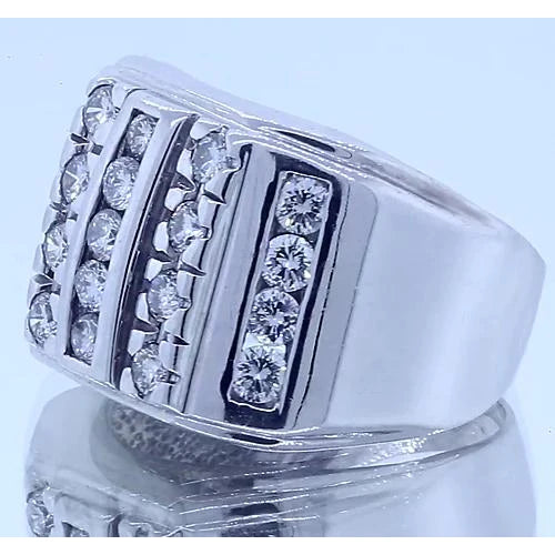 2.10 Carats Gents Ring Round Real Diamonds White Gold 14K Vs1 F