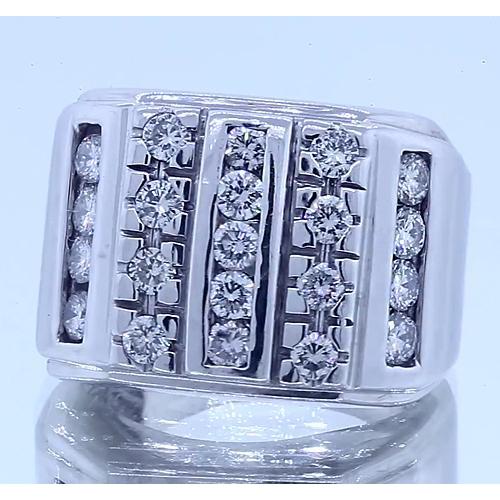 2.10 Carats Gents Ring Round Real Diamonds White Gold 14K Vs1 F