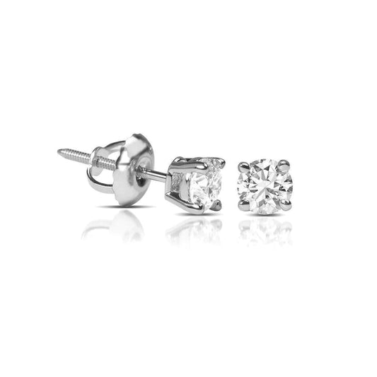 2.10 Carats Real Diamonds Lady Studs Earrings 14K White Gold