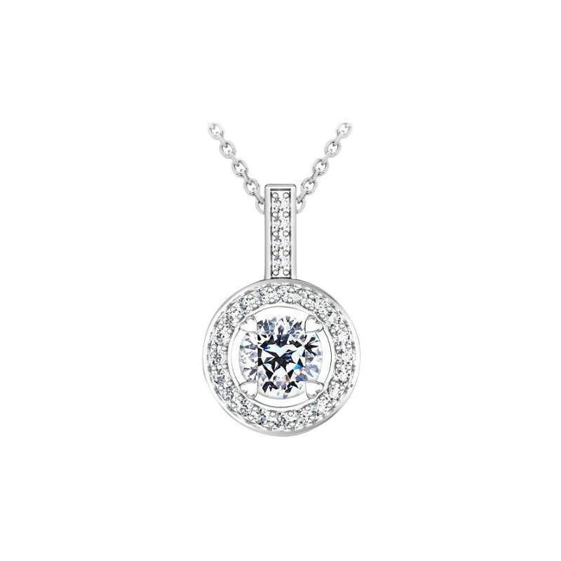 2.10 Carats Round Cut Real Diamonds Lady Pendant Necklace Gold White 14K