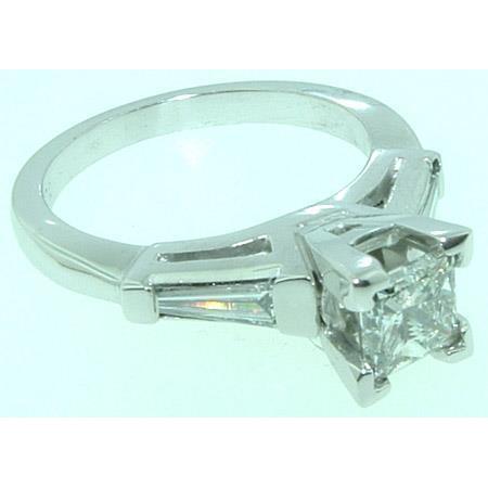 2.10 Ct Princess Baguettes Natural Diamond Three Stone Ring White Gold