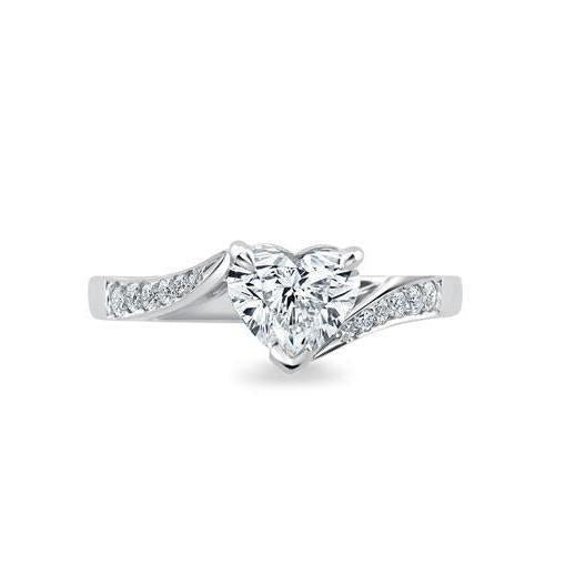 2.10 Ct. Heart And Round Cut Natural Diamonds Engagement Ring White Gold
