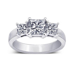 2.11 Carat Princess Natural Diamond Wedding Engagement Ring 3 Stone Jewelry