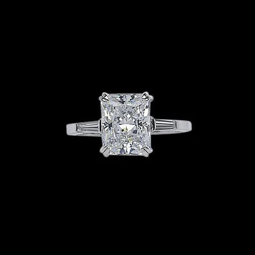 2.11 Carat Radiant & Baguette Real Diamonds Three Stone Engagement Ring
