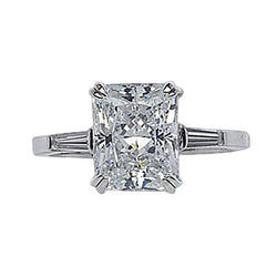2.11 Carat Radiant & Baguette Real Diamonds Three Stone Engagement Ring