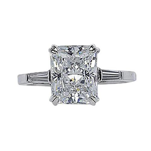 2.11 Carat Radiant & Baguette Real Diamonds Three Stone Engagement Ring