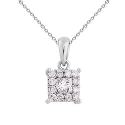 2.2 Ct Princess And Round Real Diamond Necklace Pendant 14K White Gold