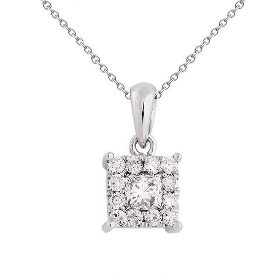 2.2 Ct Princess And Round Real Diamond Necklace Pendant 14K White Gold