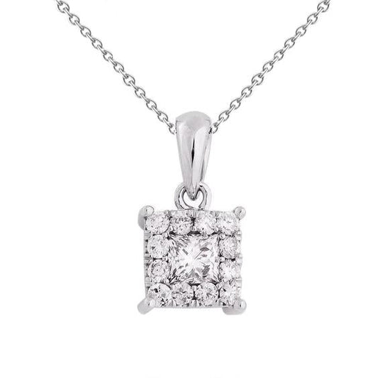 2.2 Ct Princess And Round Real Natural Earth Mined Diamond Necklace Pendant 14K White Gold