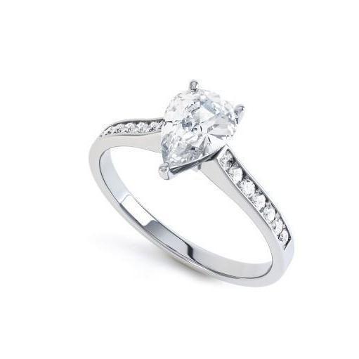 2.20 Carats Pear & Round Real Diamonds Enagagement Ring White Gold 14K