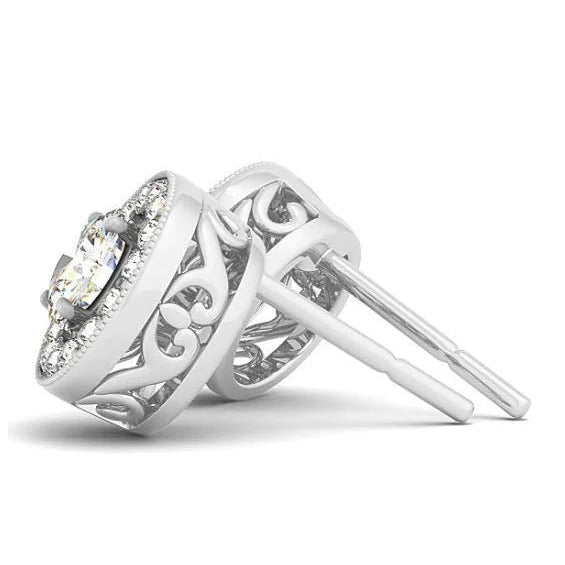 2.20 Carats Round Natural Diamonds Studs Halo Earrings White Gold