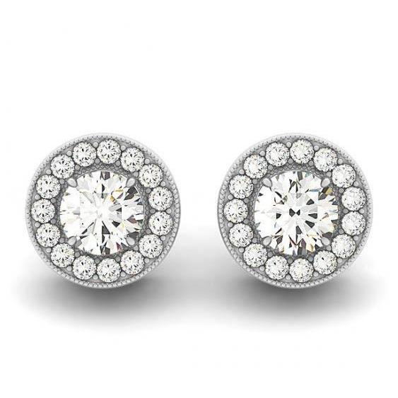 2.20 Carats Round Natural Diamonds Studs Halo Earrings White Gold