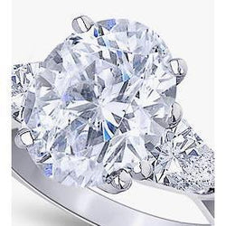 2.20 Ct. Oval Trillion Real Diamonds Ring White Gold Jewelry Three Stone