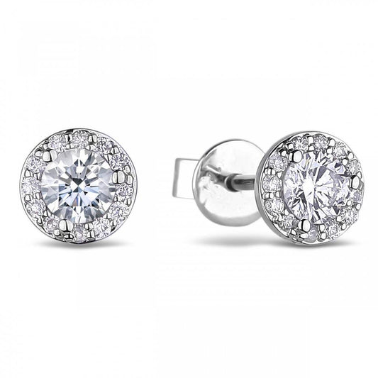 2.24 Carats Genuine Round Diamond Stud Halo Earring Women Fine Jewelry