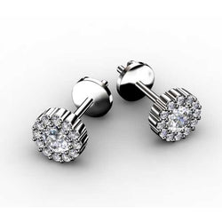 2.24 Carats Halo Ladies Round Real Diamond Stud Earrings White Gold 14K
