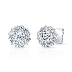 2.24 Carats Prong Set Brilliant Natural Earth Mined Diamonds Studs Halo Earring White Gold