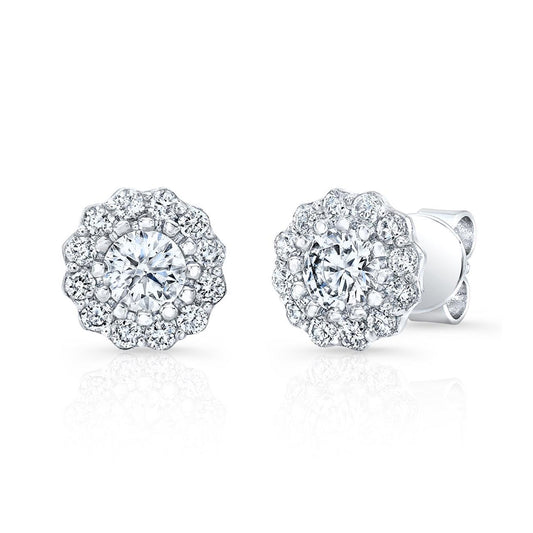 2.24 Carats Natural Prong Set Brilliant Diamonds Studs Halo Earring White Gold