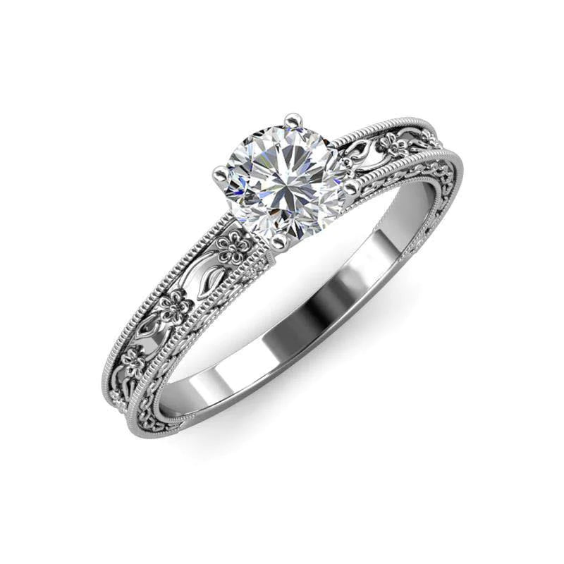 2.25 Carat Antique Style Round Cut Real Diamond Engagement Ring