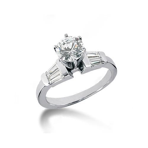 2.25 Carat Round Genuine Diamond & Baguette Cut Three Stone Engagement Ring