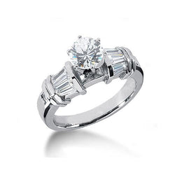2.25 Carat Three Stone Round & Baguette Real Diamonds Engagement Ring