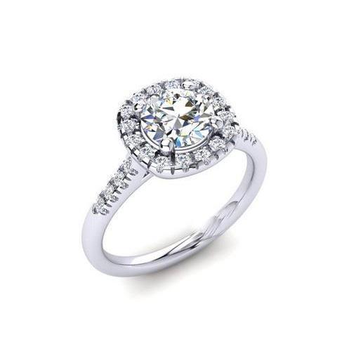2.25 Carats Halo Genuine Round Diamond Ring White Gold 14K
