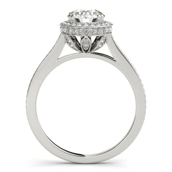 2.25 Carats Halo Round Real Diamonds Solid White Gold 14K Engagement Ring