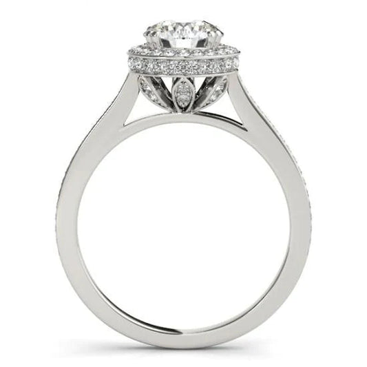 2.25 Carats Halo Round Real Diamonds Solid White Gold 14K Engagement Ring