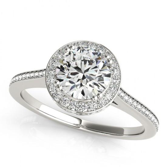 2.25 Carats Halo Round Real Diamonds Solid White Gold 14K Engagement Ring