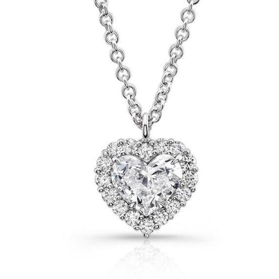 2.25 Carats Heart And Round Cut Real Diamonds Pendant Necklace White Gold