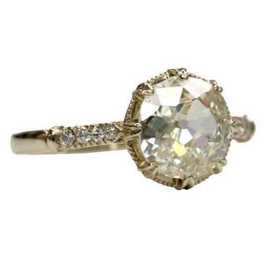 2.25 Carats Old Miner Cut Natural Diamond Engagement Ring Gold 14K