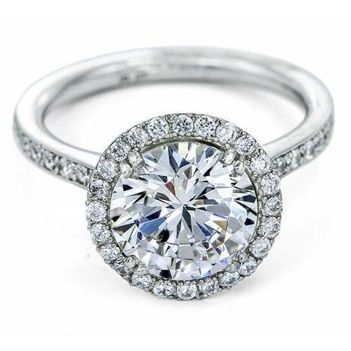 2.25 Carats Round Halo Real Diamond Ring White Gold