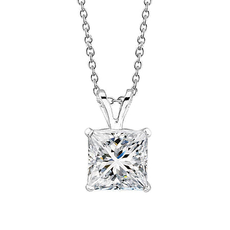 2.25 Ct Solitaire Real Princess Cut Diamonds Pendant Necklace White Gold