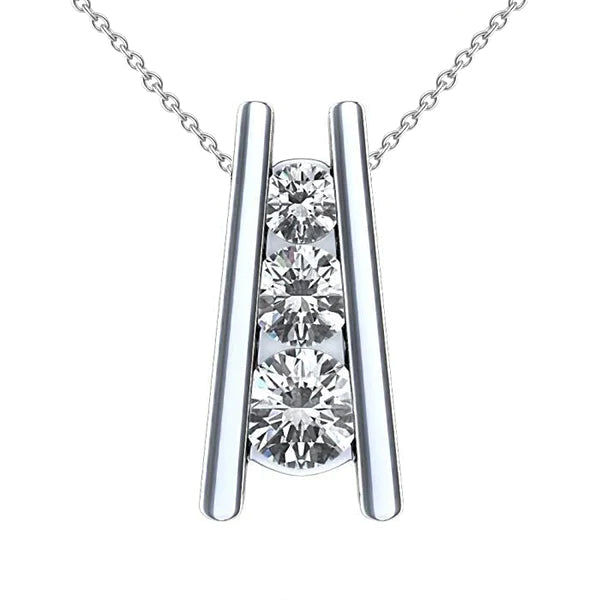 2.25 Ct Three Stone Real Diamonds Ladder Pendant Necklace