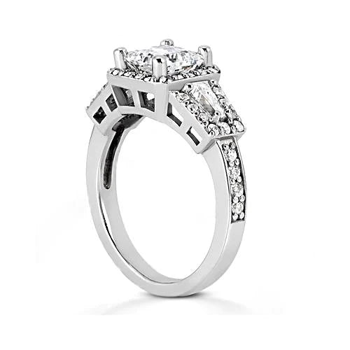 2.25 Ct. Three Stone Real Diamond Princess Cut Engagement Ring