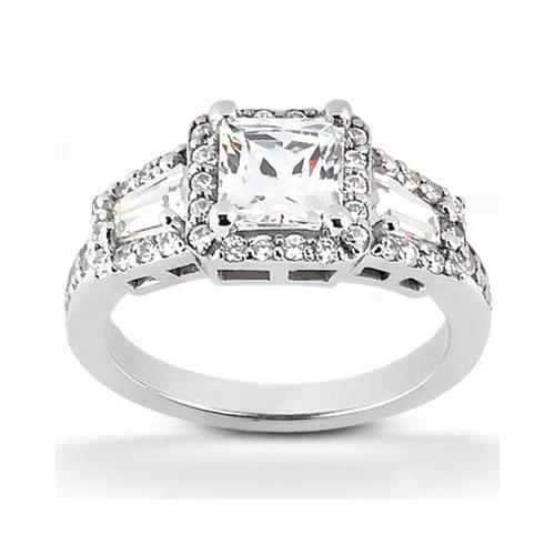 2.25 Ct. Three Stone Real Diamond Princess Cut Engagement Ring
