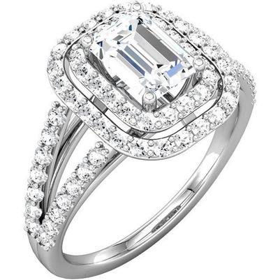 2.26 Carats Emerald Center Natural Diamond Halo Ring Solid White Gold 14K