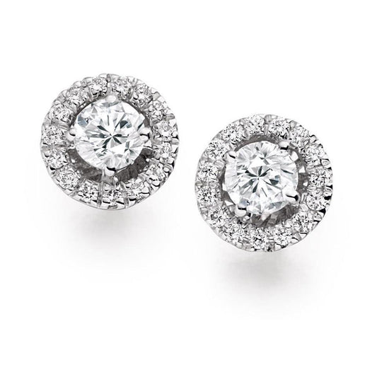 2.3 Carats Genuine Diamonds Lady Studs Halo Earrings White Gold 14K